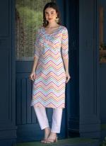 Pure Cotton Pink Casual Wear Printed Readymade Kurti With Bottom